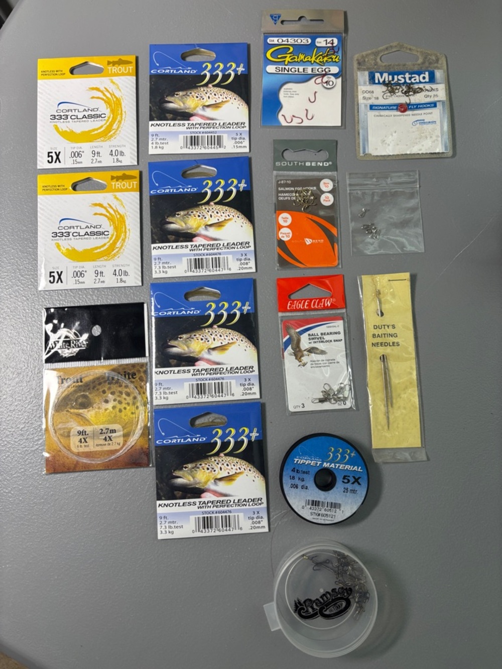 Assortment of fishing wire, egg hooks ball bearing swivel & needles